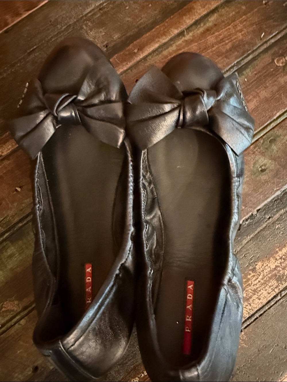 Prada Black Leather Bow Ballet Flats - Picture 2 of 9
